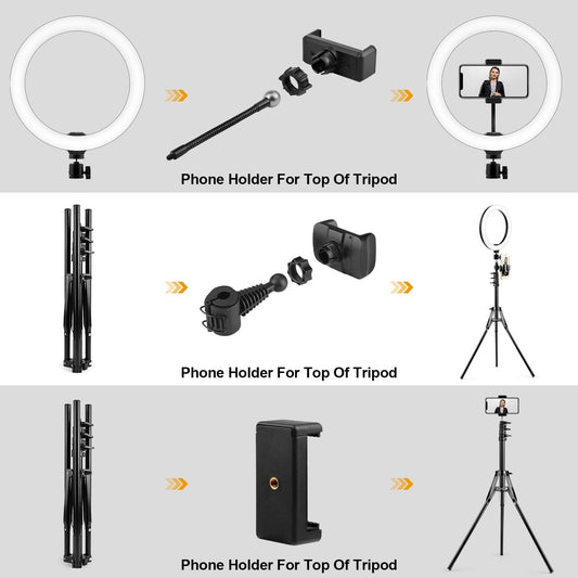 10" Ring Light, Upgraded Selfie Ring Light with Tripod Stand & Cell Phone Holder Dimmable LED Circle Lights for Live Stream, Makeup, Youtube Video, Tiktok, Selfie Photography Iphone Android
