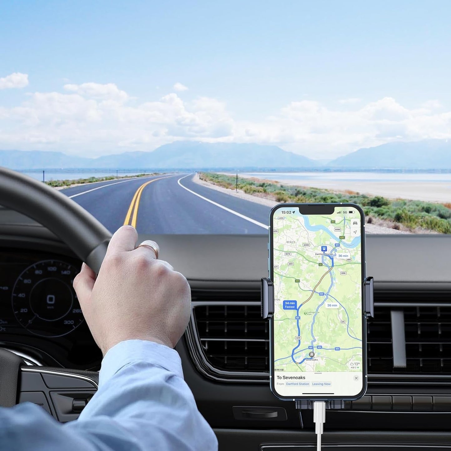 Car Phone Holder Mount, Super Stable Air Vent Cell Phone Car Mount with 2025 Metal Hook Clip, 360° Rotation,One Button Release for Iphone, Samsung, Google, and All Other Smartphones