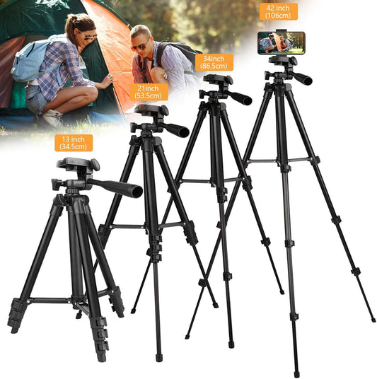 Phone Tripod, 42 Inches Portable Adjustable Cell Phone Tripod Stand with Phone Mount & Wireless Control Remote for Iphone/Android Smartphone - Black