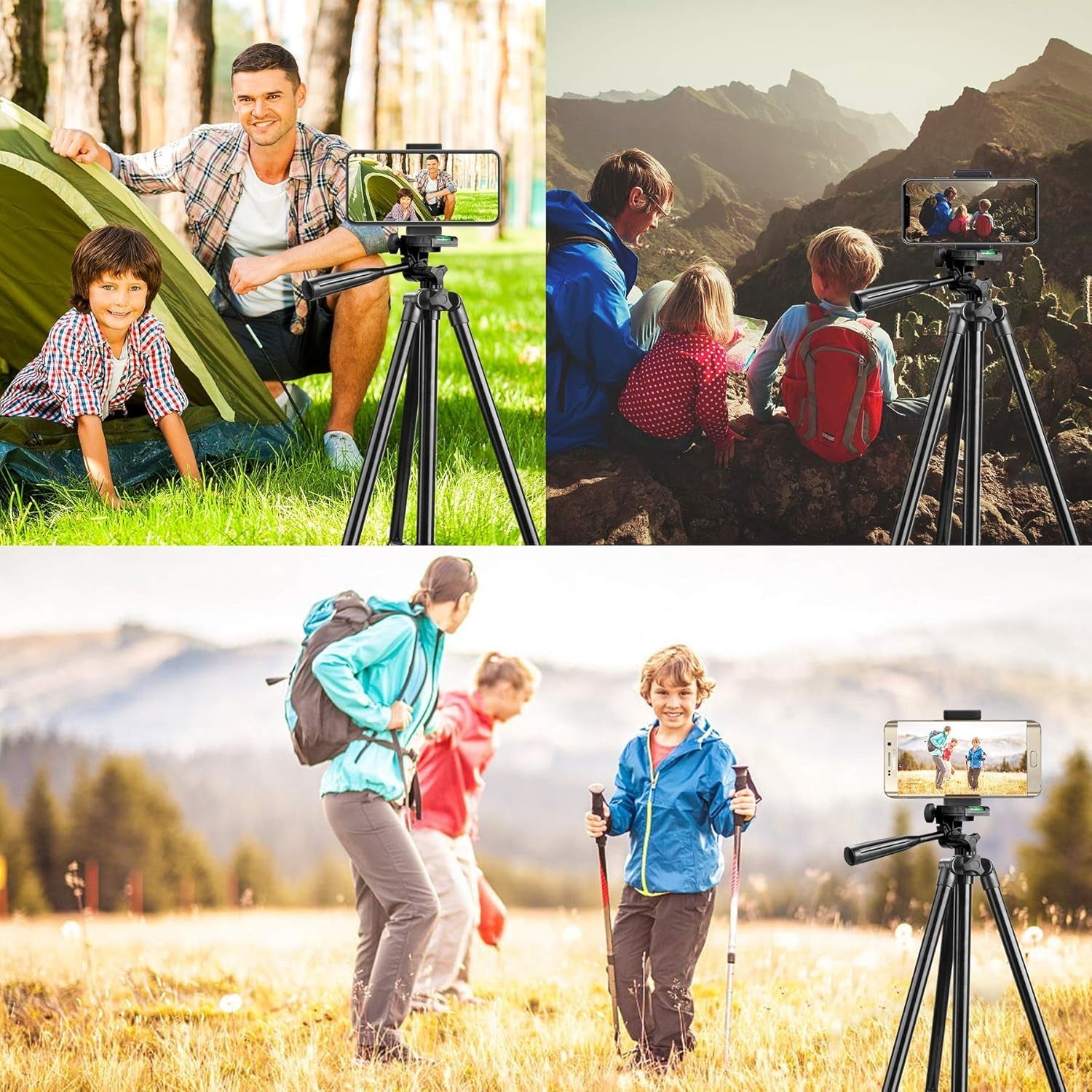 Phone Tripod,  42 Inches Portable Adjustable Cell Phone Tripod Stand with Phone Mount & Wireless Control Remote for Iphone/Android Smartphone - Black