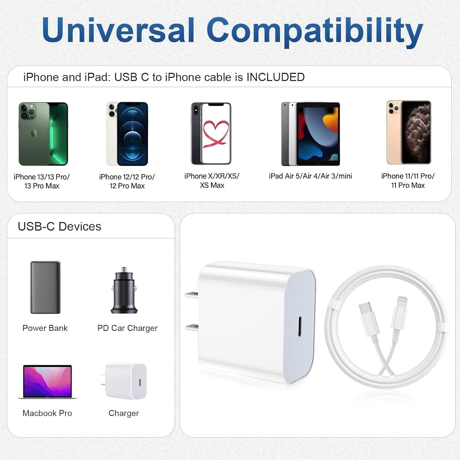 Iphone Charger Fast Charging 2 Pack Type C Wall Charger Block with 2 Pack [6FT&10FT] Long USB C to Lightning Cable for Iphone 14/13/12/12 Pro Max/11/Xs Max/Xr/X,Airpods Pro