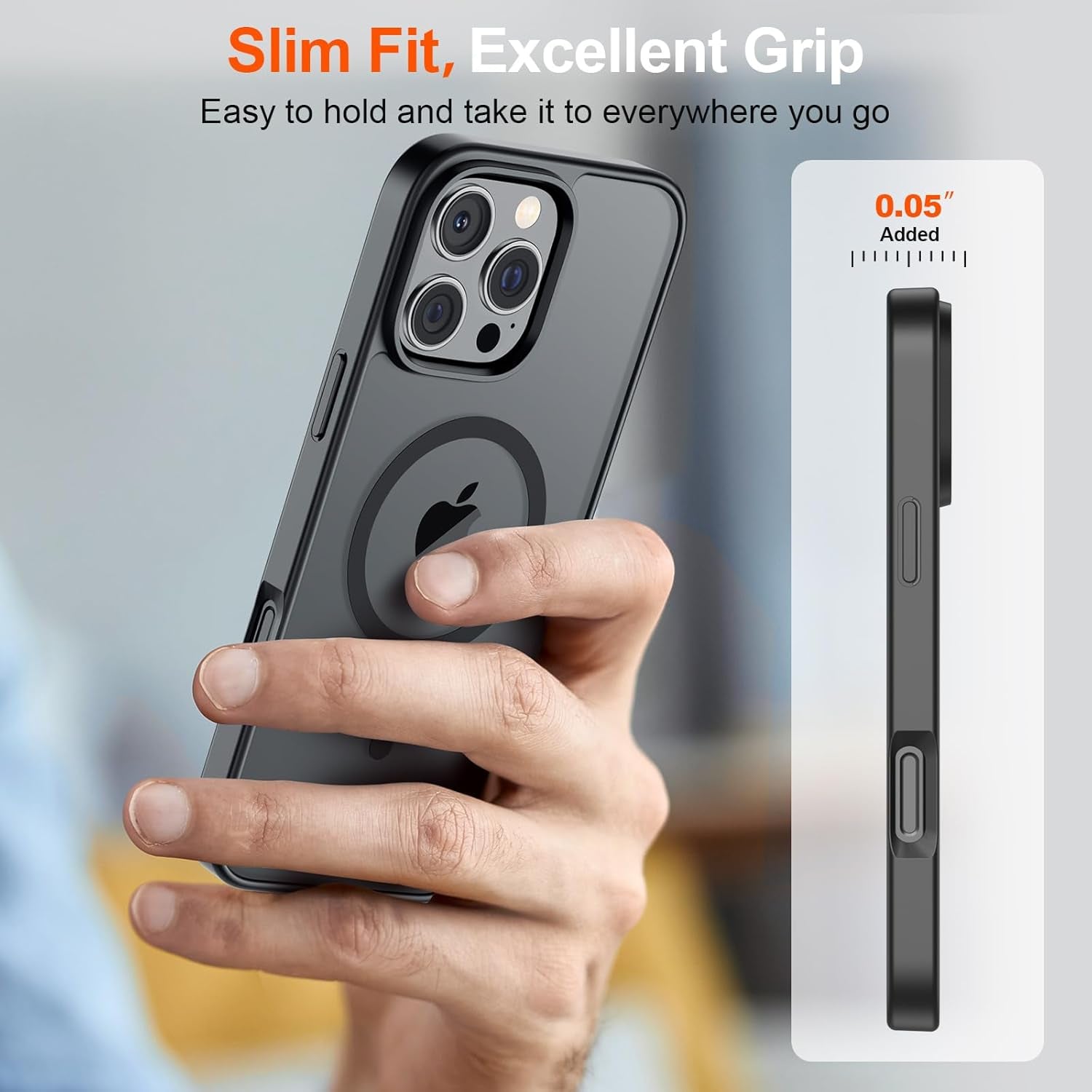 Magnetic for Iphone 16 Pro Case (Compatible with Magsafe) (Military Grade Drop Protection) Slim Translucent Matte Shockproof with Anti-Fingerprint Phone Case,Black