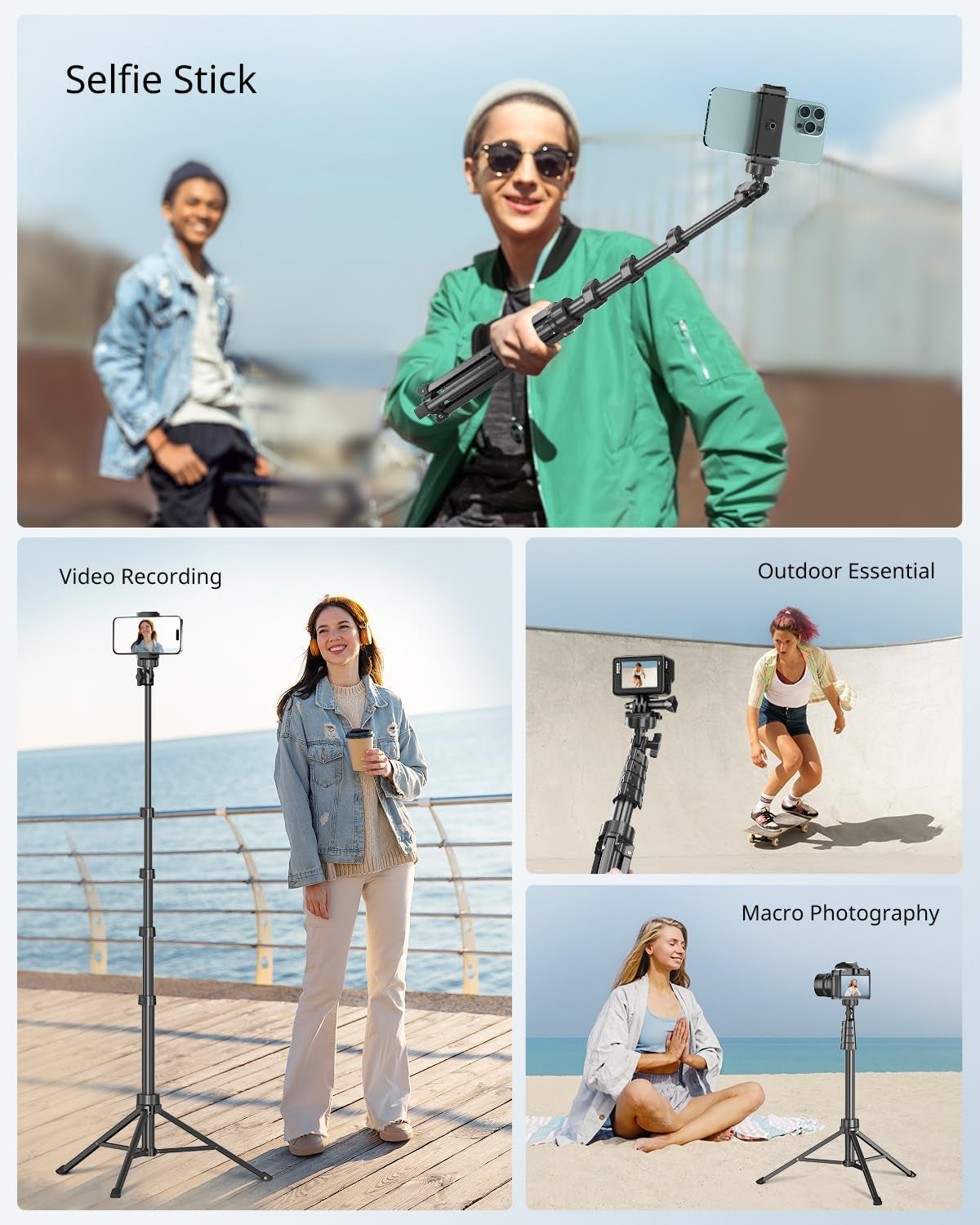 62" Phone Tripod & Selfie Stick, Extendable Cell Phone Tripod Stand with Wireless Remote and Phone Holder, Compatible with Iphone Android Phone, Camera