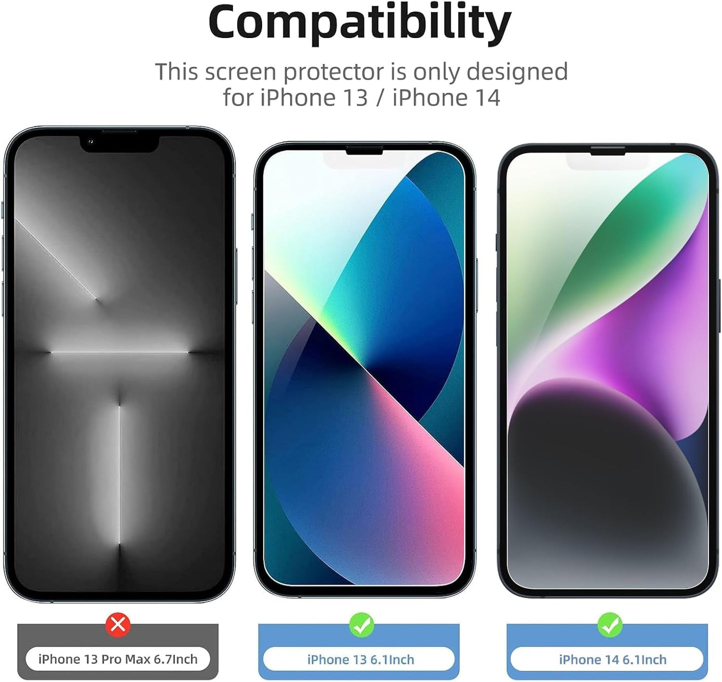 3 Pack Designed for Iphone 14, Iphone 13, Iphone 13 Pro (6.1 Inches) Screen Protector Tempered Glass,Case Friendly Scratch-Proof, Bubble Free, Ultra Resistant