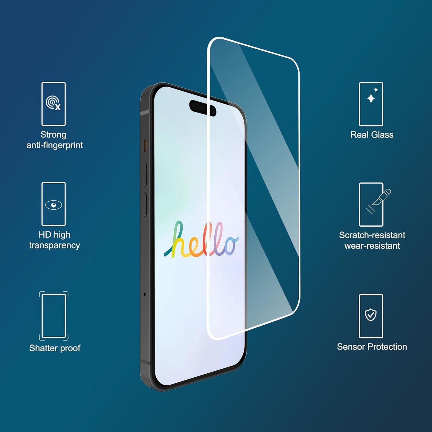 Screen Protector for Iphone 16 / Iphone 15 / Iphone 15 Pro [6.1 Inch] Display 3 Pack Tempered Glass, Dynamic Island Compatible, Case Friendly [Not for Iphone 16 Pro 6.3 Inch].
