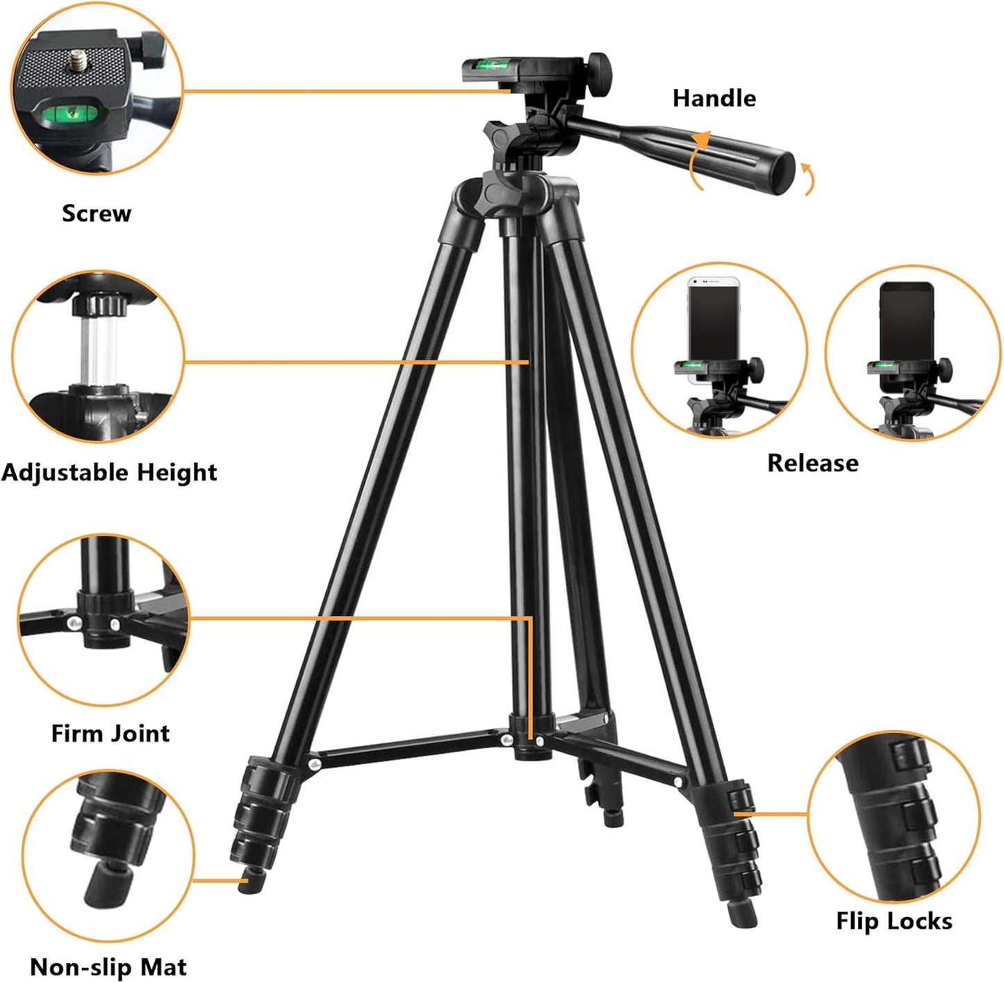 Phone Tripod,  42 Inches Portable Adjustable Cell Phone Tripod Stand with Phone Mount & Wireless Control Remote for Iphone/Android Smartphone - Black