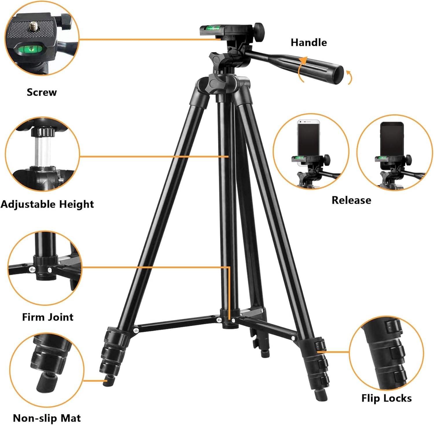 Phone Tripod,  42 Inches Portable Adjustable Cell Phone Tripod Stand with Phone Mount & Wireless Control Remote for Iphone/Android Smartphone - Black