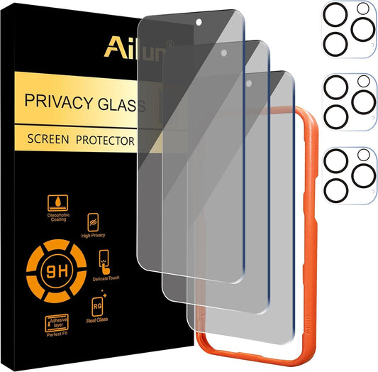 3 Pack Privacy Screen Protector for Iphone 16 Pro Max [6.9 Inch]+ 3 Pack Camera Lens Protector,Dynamic Island Compatible,Anti Spy Tempered Glass[9H Hardness]-Hd [6 Pack]