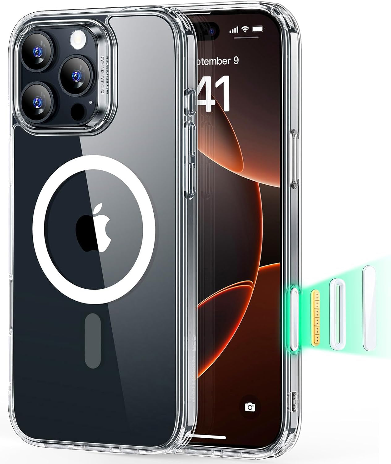 for Iphone 16 Pro Max Case, Camera Control, Compatible with Magsafe, Shockproof Military-Grade Protection, Magnetic Phone Case for Iphone 16 Pro Max, Classic Hybrid Case (Halolock), Clear