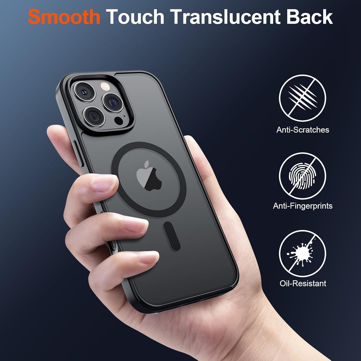 Magnetic for Iphone 16 Pro Case (Compatible with Magsafe) (Military Grade Drop Protection) Slim Translucent Matte Shockproof with Anti-Fingerprint Phone Case,Black