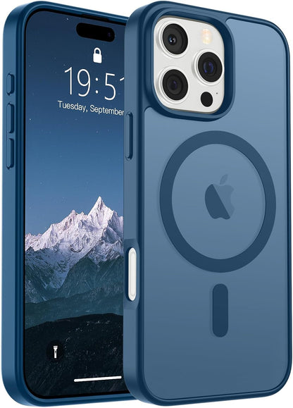 Magnetic for Iphone 16 Pro Case (Compatible with Magsafe) (10 FT Military Grade Drop Protection) Slim Translucent Matte Shockproof with Anti-Fingerprint Phone Case,Deep Blue
