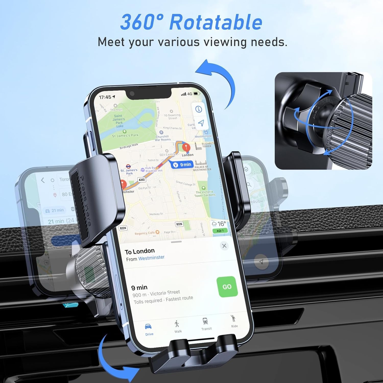 Car Phone Holder Mount, Super Stable Air Vent Cell Phone Car Mount with 2025 Metal Hook Clip, 360° Rotation,One Button Release for Iphone, Samsung, Google, and All Other Smartphones
