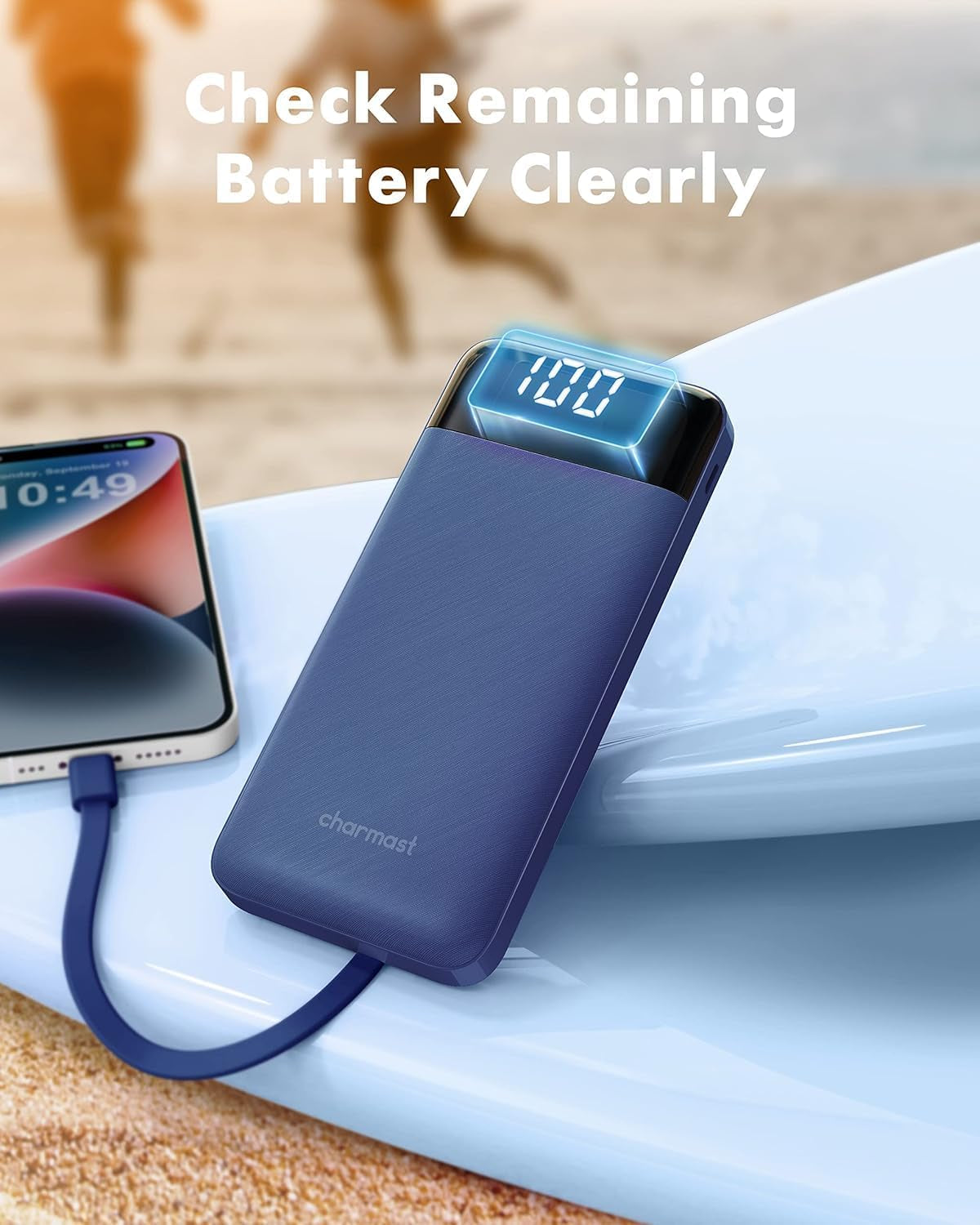 Portable Charger with Built in Cables, Portable Charger with Cords Wires Slim 10000Mah Travel Essentials Battery Pack 6 Outputs 3A High Speed Power Bank for Iphone Samsung Pixel LG Moto Ipad