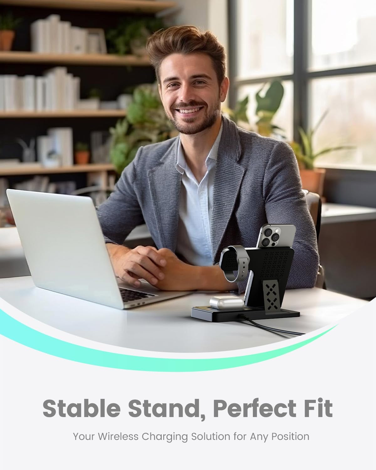 Wireless Charger Iphone Charging Station: 3 in 1 Charger Stand Multiple Devices for Apple - Iphone 16E 16 15 14 Pro Max 13 12 11 - Watch 10 9 8 7 6 5 4 3 2 SE and Ultra Series - Airpods 4 3 2 Pro