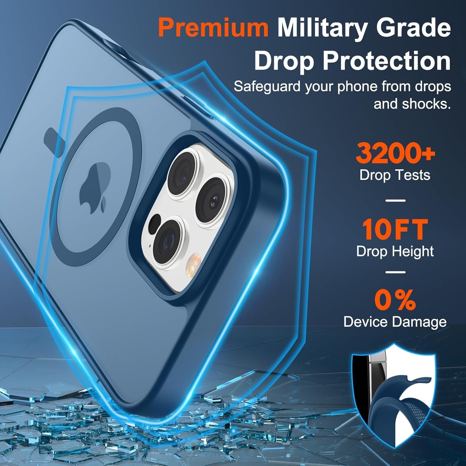 Magnetic for Iphone 16 Pro Case (Compatible with Magsafe) (10 FT Military Grade Drop Protection) Slim Translucent Matte Shockproof with Anti-Fingerprint Phone Case,Deep Blue