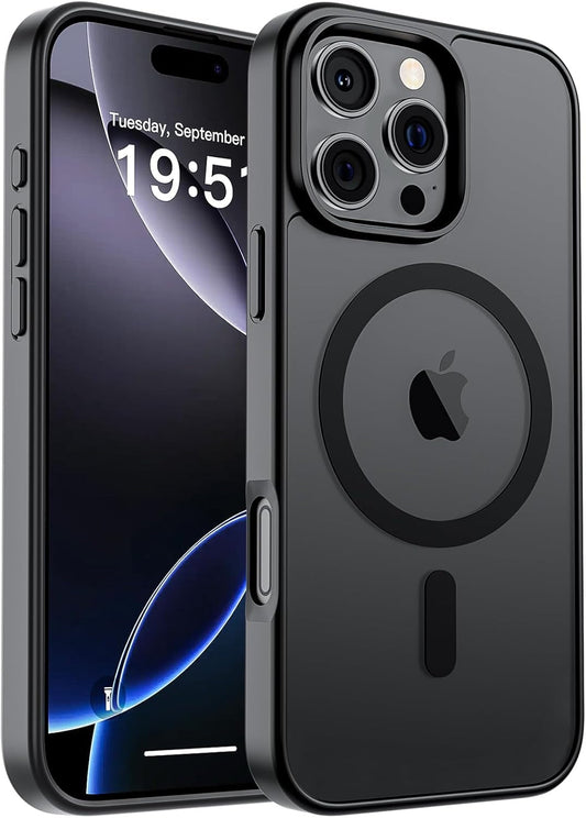 Magnetic for Iphone 16 Pro Case (Compatible with Magsafe) (Military Grade Drop Protection) Slim Translucent Matte Shockproof with Anti-Fingerprint Phone Case,Black