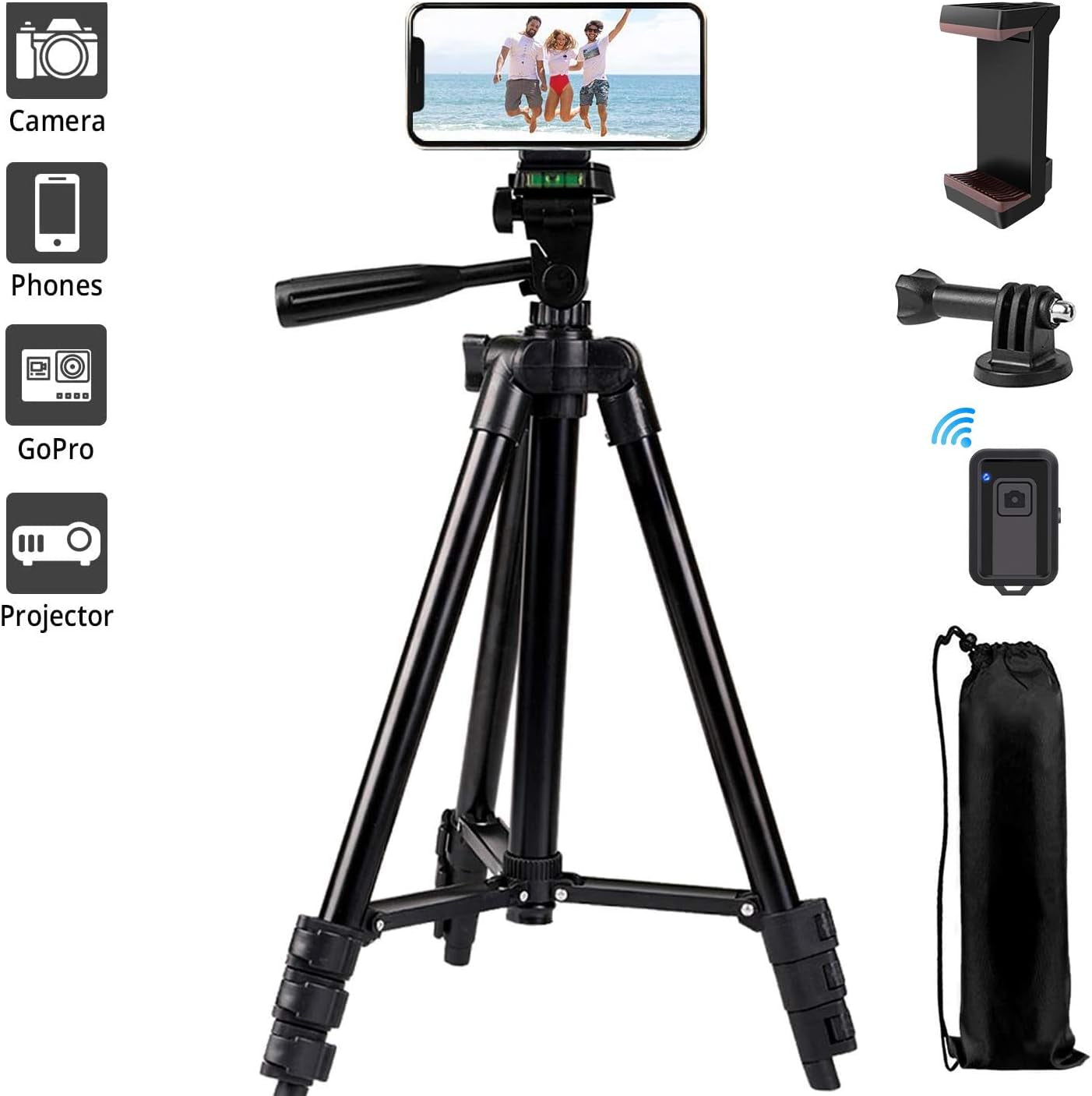 Phone Tripod,  42 Inches Portable Adjustable Cell Phone Tripod Stand with Phone Mount & Wireless Control Remote for Iphone/Android Smartphone - Black