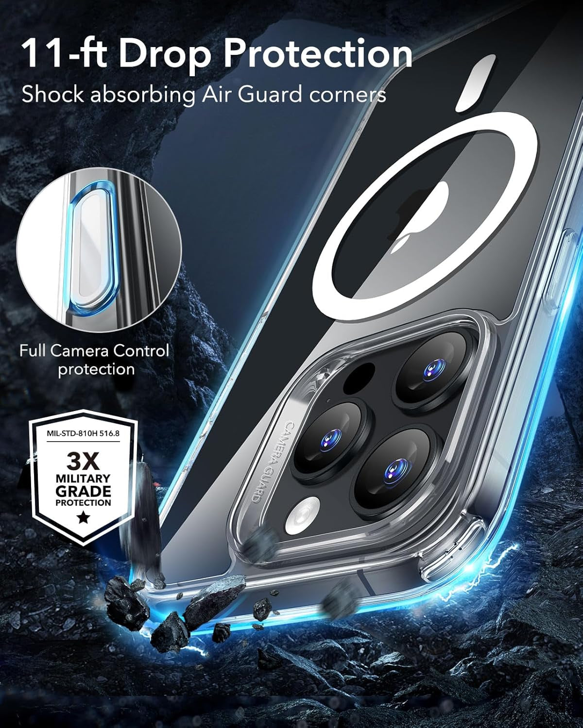 for Iphone 16 Pro Max Case, Camera Control, Compatible with Magsafe, Shockproof Military-Grade Protection, Magnetic Phone Case for Iphone 16 Pro Max, Classic Hybrid Case (Halolock), Clear