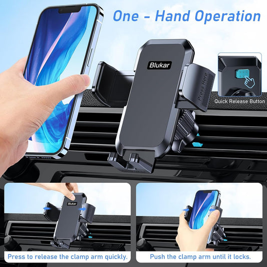 Car Phone Holder Mount, Super Stable Air Vent Cell Phone Car Mount with 2025 Metal Hook Clip, 360° Rotation,One Button Release for Iphone, Samsung, Google, and All Other Smartphones