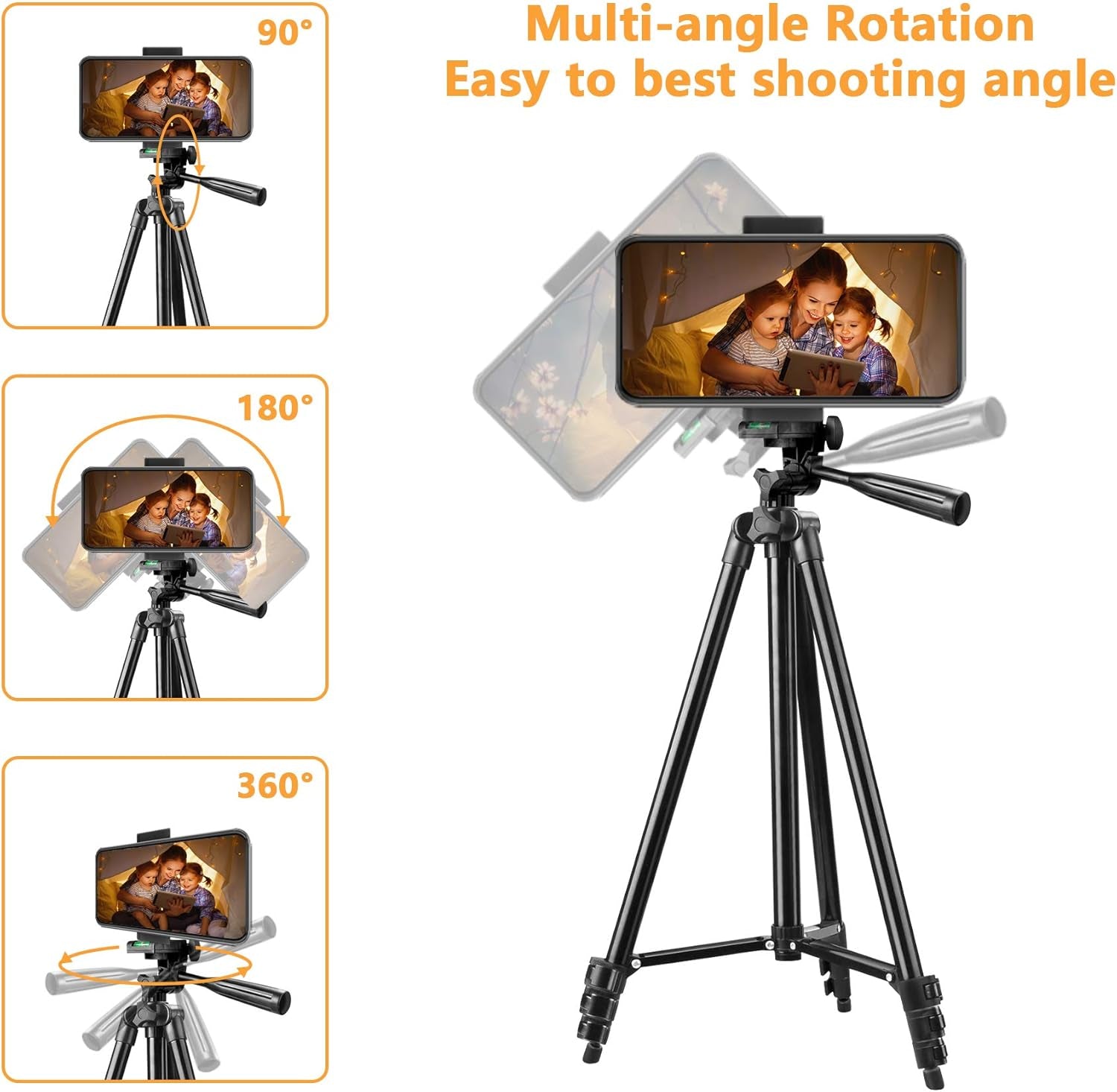 Phone Tripod,  42 Inches Portable Adjustable Cell Phone Tripod Stand with Phone Mount & Wireless Control Remote for Iphone/Android Smartphone - Black