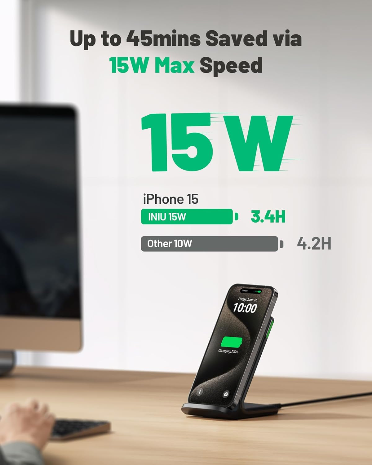 Wireless Charger, 15W Fast Qi-Certified Wireless Charging Station with Sleep-Friendly Adaptive Light Compatible with Iphone 16 15 14 13 Pro XS 8 plus Samsung Galaxy S25 S24 S23 Note 20 Google Etc