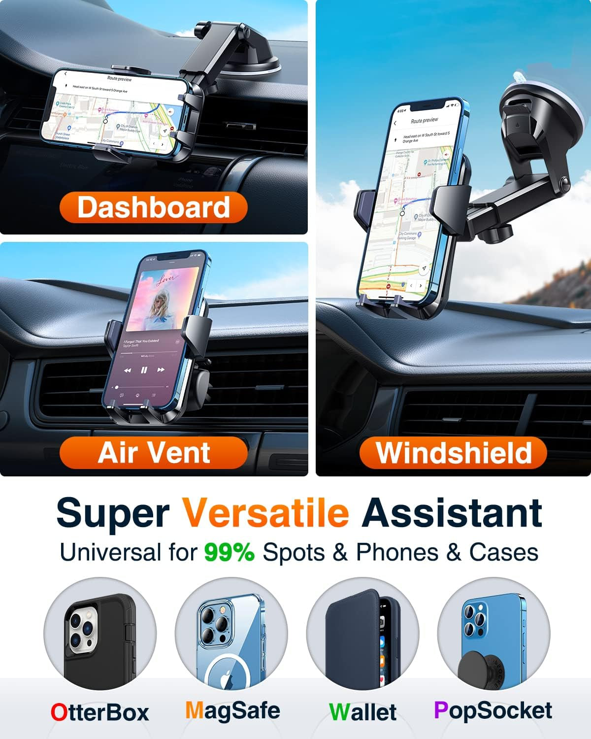 【85+LBS Strongest Suction & Military-Grade 2025 Ultimate Car Phone Mount【Patent & Safety Certs】 Cell Phone Holder Truck Stand for Dashboard Windshield Vent for Iphone 16 15 Pro Max 14 Samsung