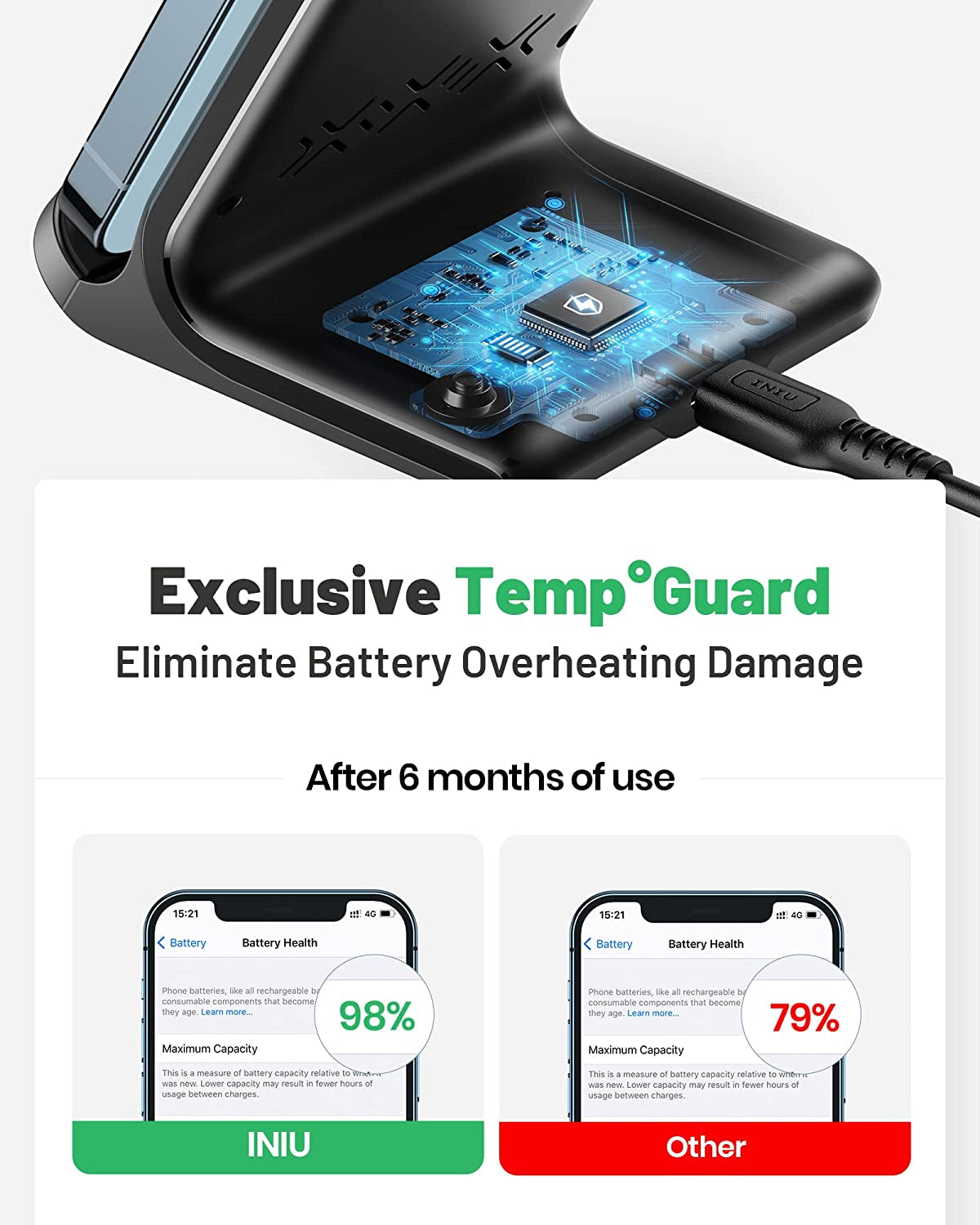 Wireless Charger, 15W Fast Qi-Certified Wireless Charging Station with Sleep-Friendly Adaptive Light Compatible with Iphone 16 15 14 13 Pro XS 8 plus Samsung Galaxy S25 S24 S23 Note 20 Google Etc