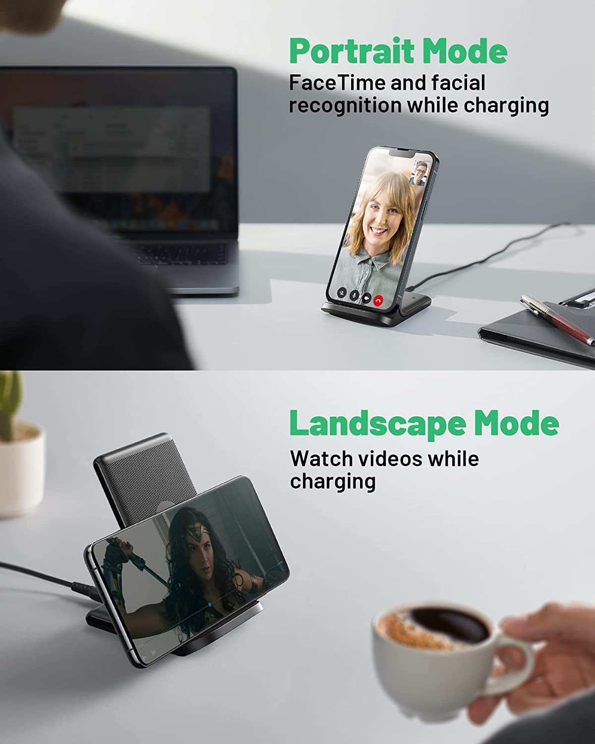Wireless Charger, 15W Fast Qi-Certified Wireless Charging Station with Sleep-Friendly Adaptive Light Compatible with Iphone 16 15 14 13 Pro XS 8 plus Samsung Galaxy S25 S24 S23 Note 20 Google Etc