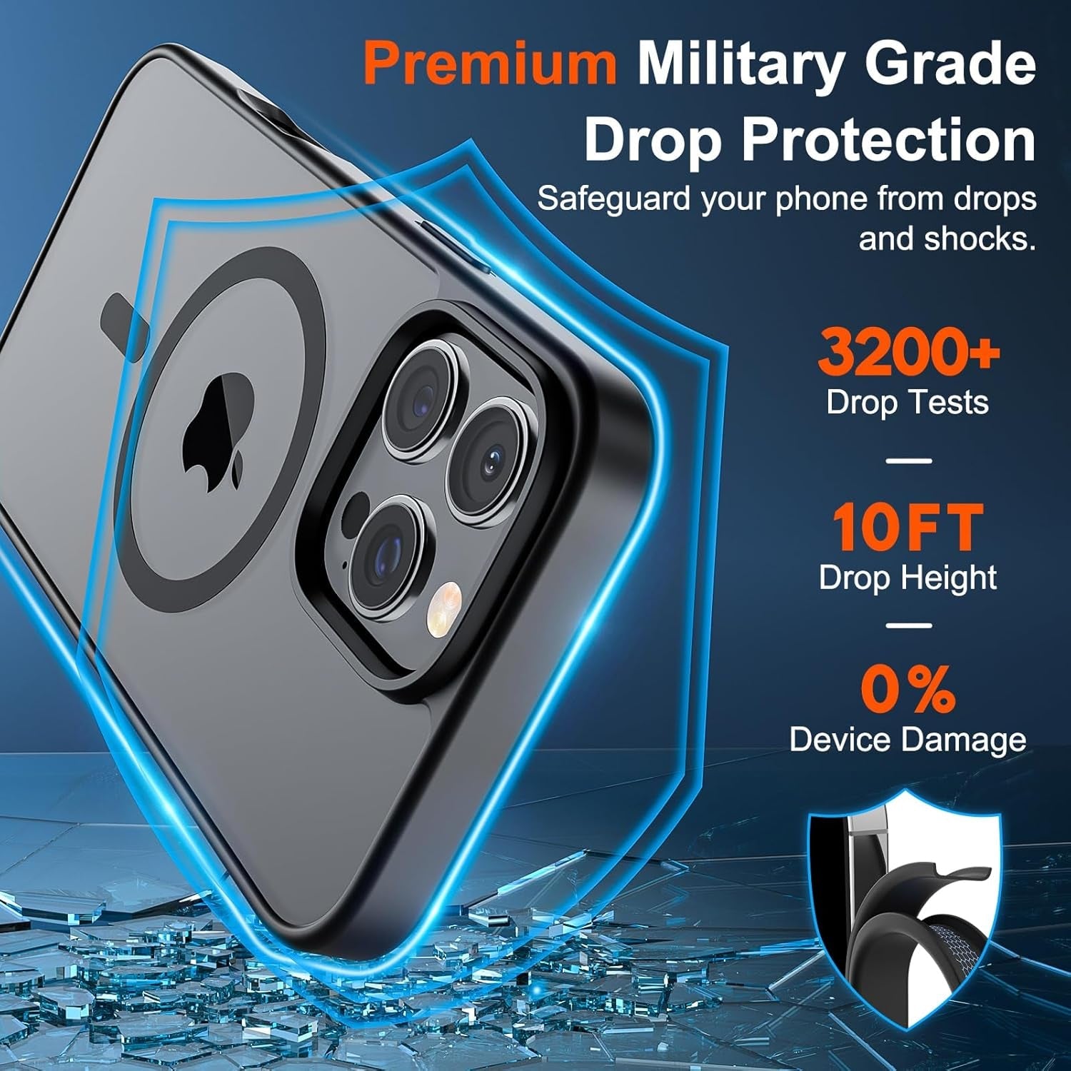 Magnetic for Iphone 16 Pro Case (Compatible with Magsafe) (Military Grade Drop Protection) Slim Translucent Matte Shockproof with Anti-Fingerprint Phone Case,Black