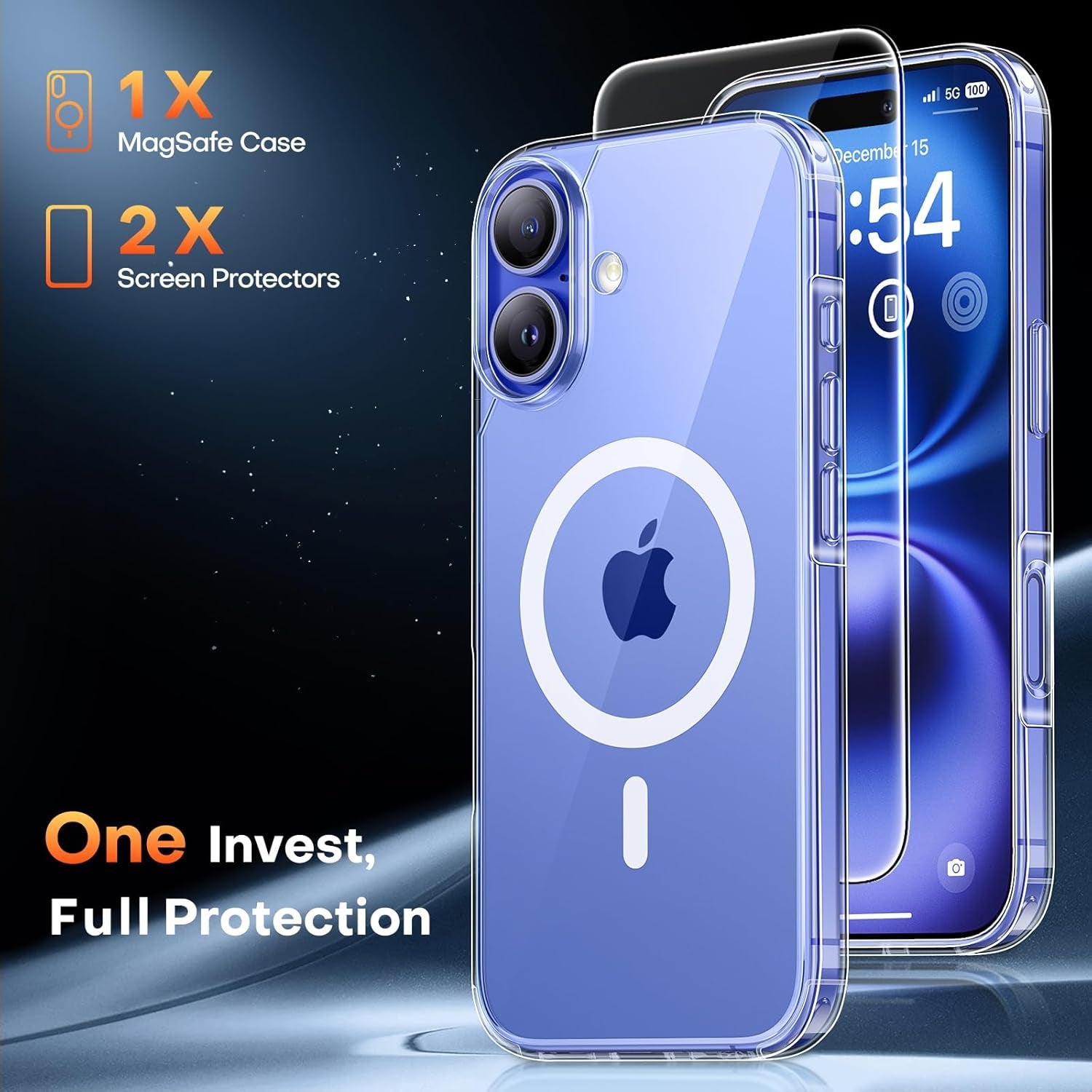 3 in 1 for Iphone 16 Case, Compatible with Magsafe [Anti-Yellowing] with 2X Screen Protectors, Military-Grade Protection, Shockproof Slim Magnetic Phone Case for Iphone 16 6.1", Clear
