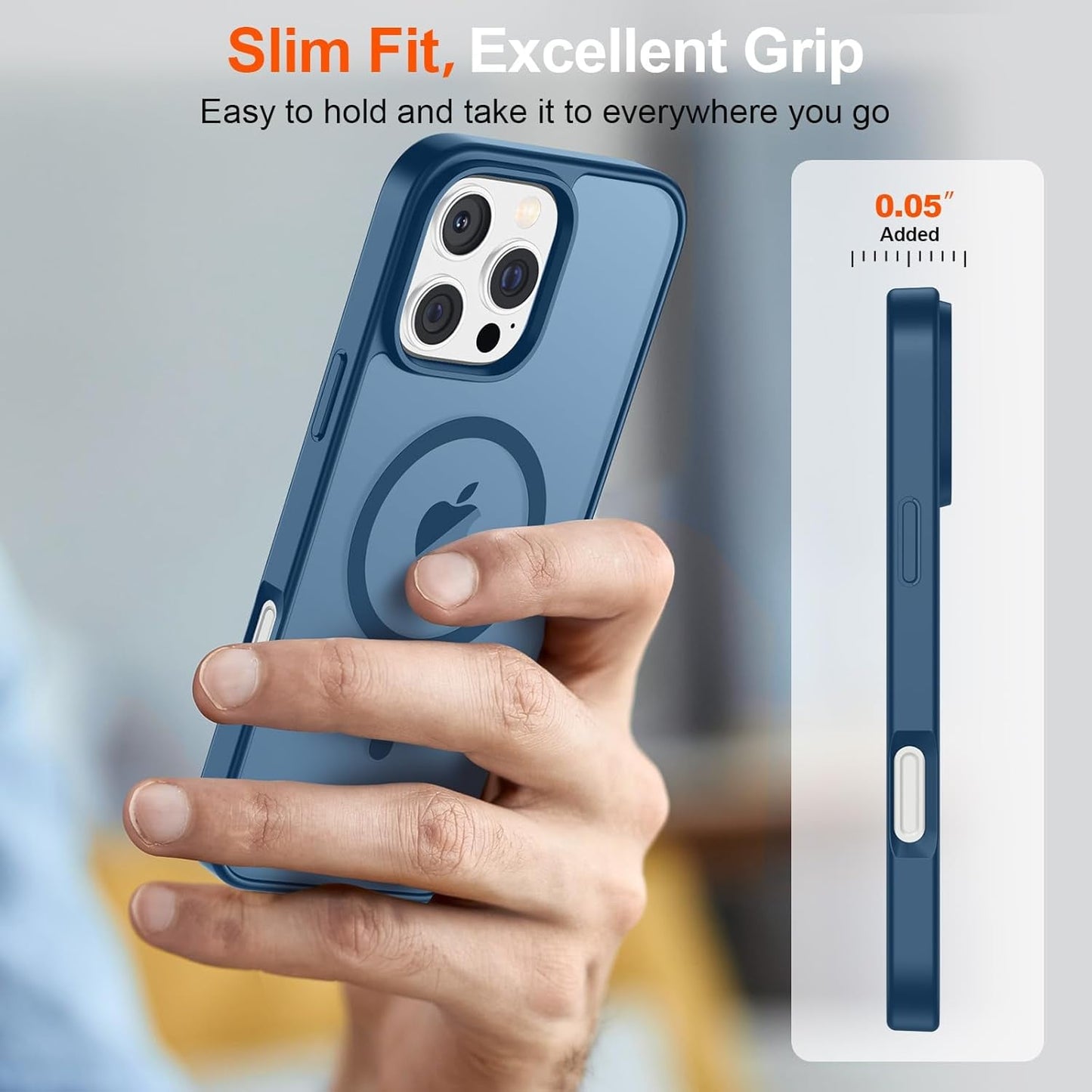 Magnetic for Iphone 16 Pro Case (Compatible with Magsafe) (10 FT Military Grade Drop Protection) Slim Translucent Matte Shockproof with Anti-Fingerprint Phone Case,Deep Blue