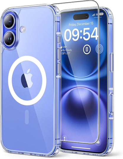 3 in 1 for Iphone 16 Case, Compatible with Magsafe [Anti-Yellowing] with 2X Screen Protectors, Military-Grade Protection, Shockproof Slim Magnetic Phone Case for Iphone 16 6.1", Clear