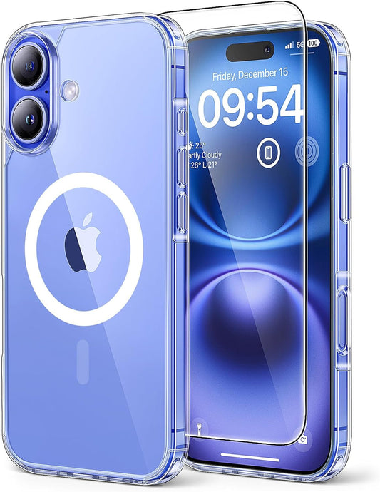 3 in 1 for Iphone 16 Case, Compatible with Magsafe [Anti-Yellowing] with 2X Screen Protectors, Military-Grade Protection, Shockproof Slim Magnetic Phone Case for Iphone 16 6.1", Clear