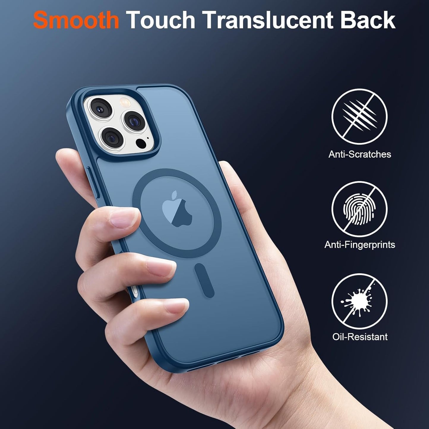 Magnetic for Iphone 16 Pro Case (Compatible with Magsafe) (10 FT Military Grade Drop Protection) Slim Translucent Matte Shockproof with Anti-Fingerprint Phone Case,Deep Blue