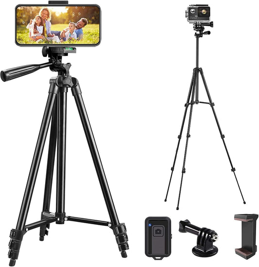 Phone Tripod,  42 Inches Portable Adjustable Cell Phone Tripod Stand with Phone Mount & Wireless Control Remote for Iphone/Android Smartphone - Black