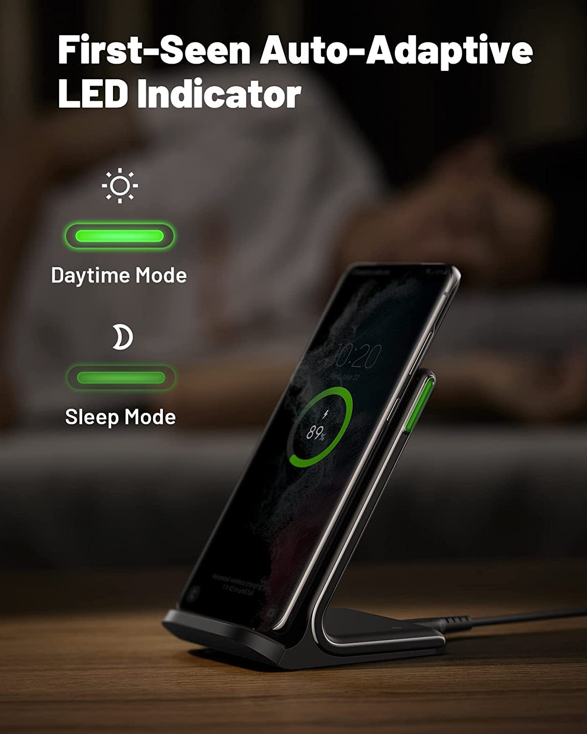 Wireless Charger, 15W Fast Qi-Certified Wireless Charging Station with Sleep-Friendly Adaptive Light Compatible with Iphone 16 15 14 13 Pro XS 8 plus Samsung Galaxy S25 S24 S23 Note 20 Google Etc