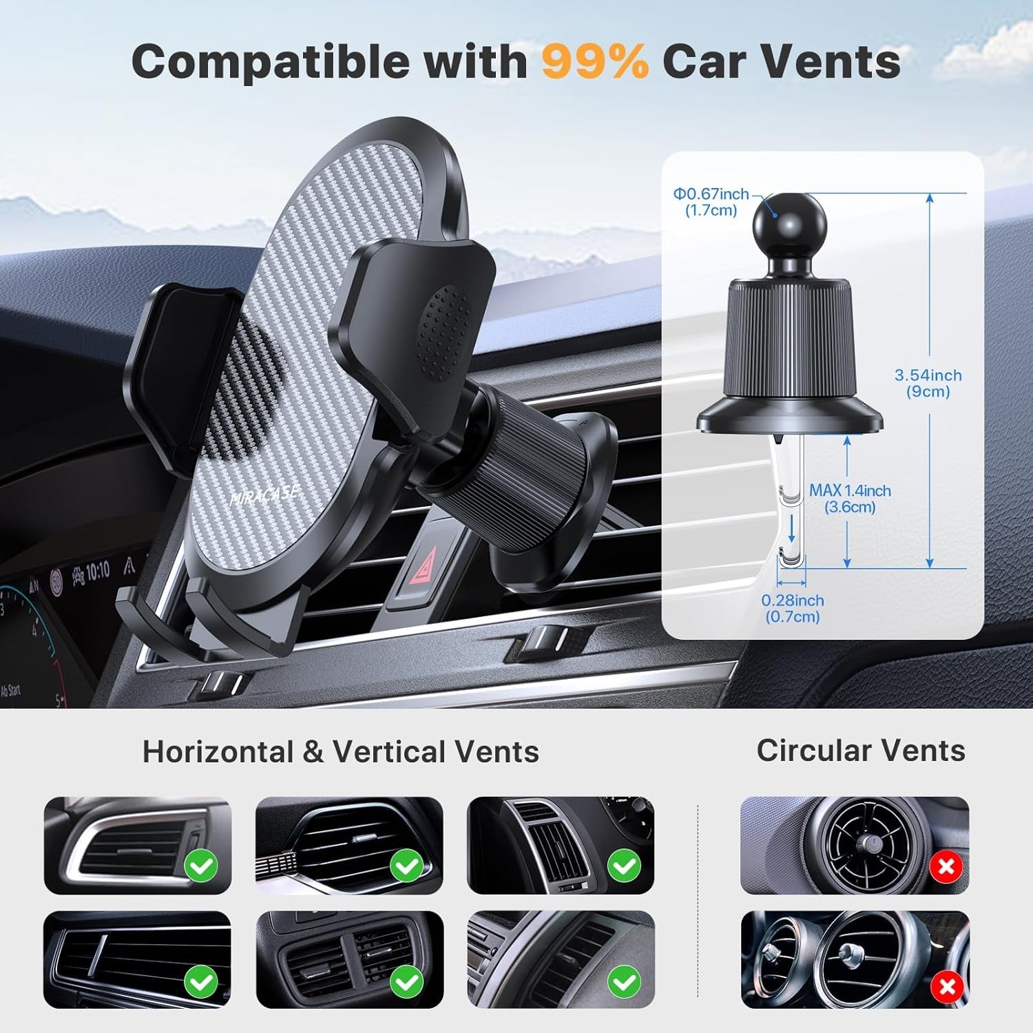Phone Holders for Your Car with Metal Hook Clip, Air Vent Cell Phone Stand Car Mount, Universal Automobile Cradle Fit for Iphone Android and All Smartphones, Dark Black